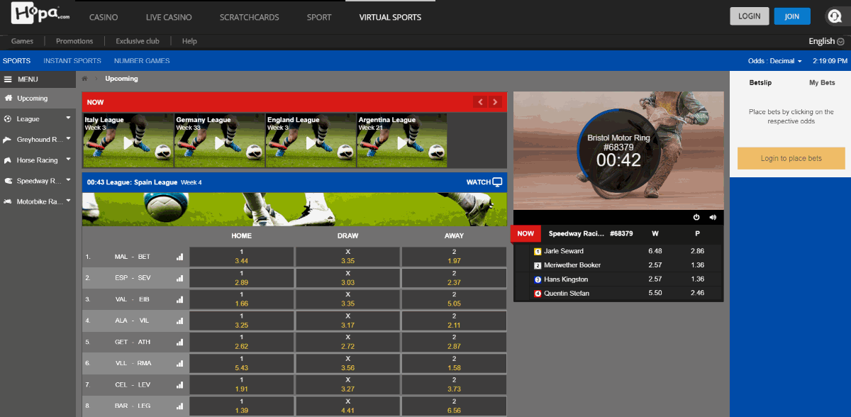 Virtual Sports bei Hopa