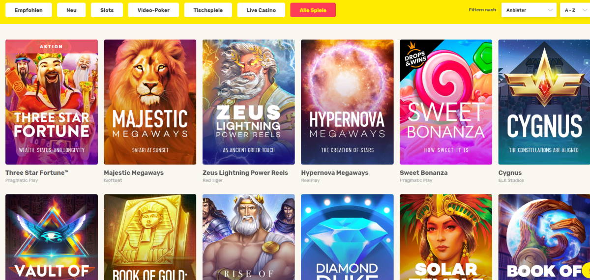 Spielauswahl bei Justspin