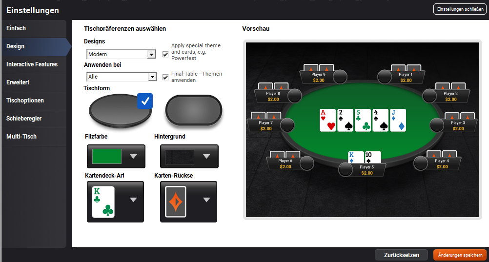 PartyPoker Einstellungen