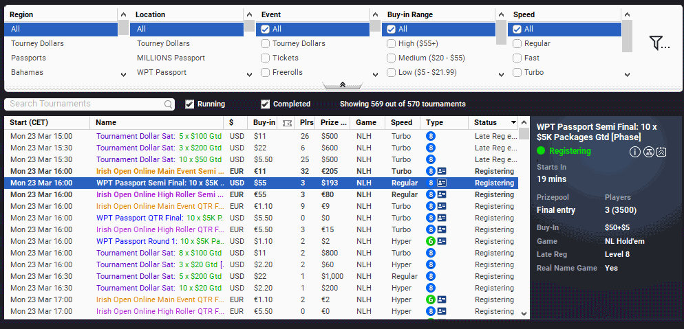 Partypoker Tournament Lobby