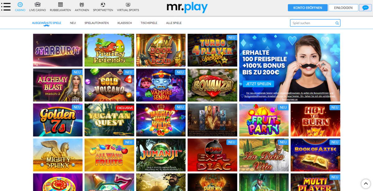 Spielauswahl bei MrPlay