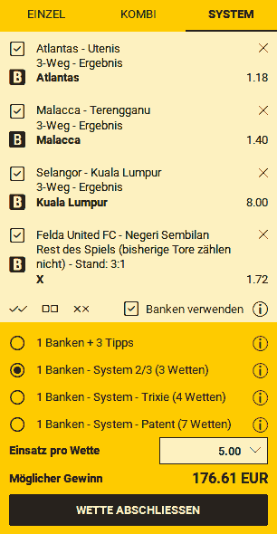 Typische Systemwette beim Fußball