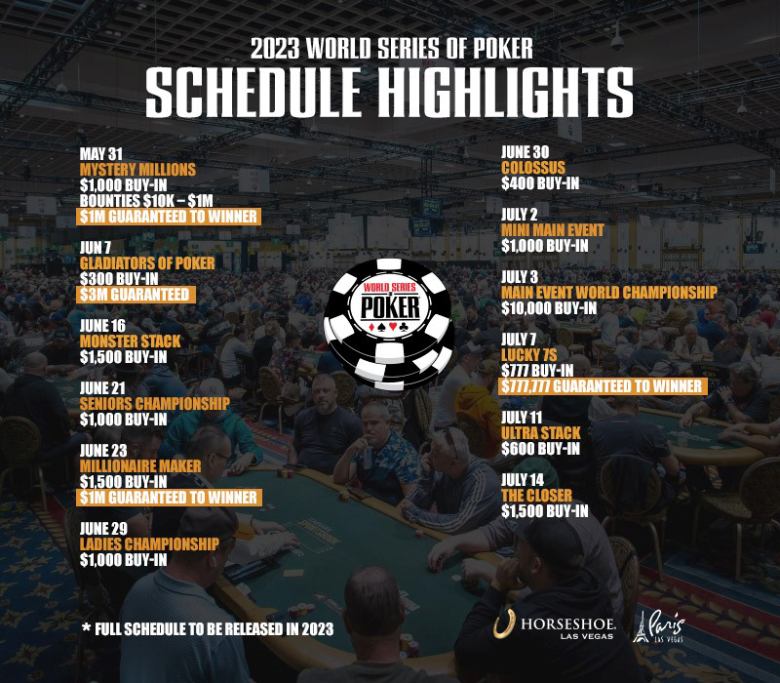 WSOP 2023 schedule highlights.